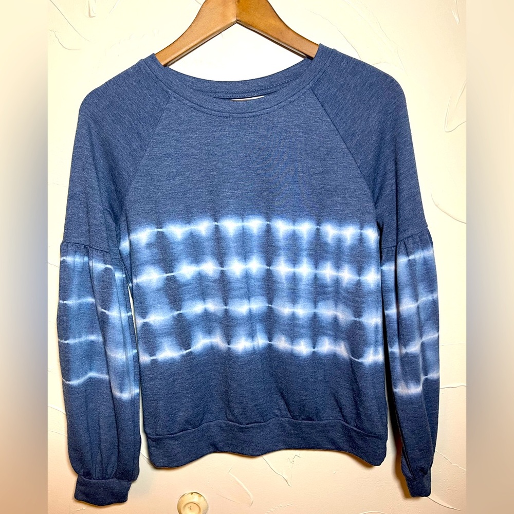 Knox Rose Tie Dye Pull Over Sweater Blue Bishop Sleeve Sweatshirt SZ XS
